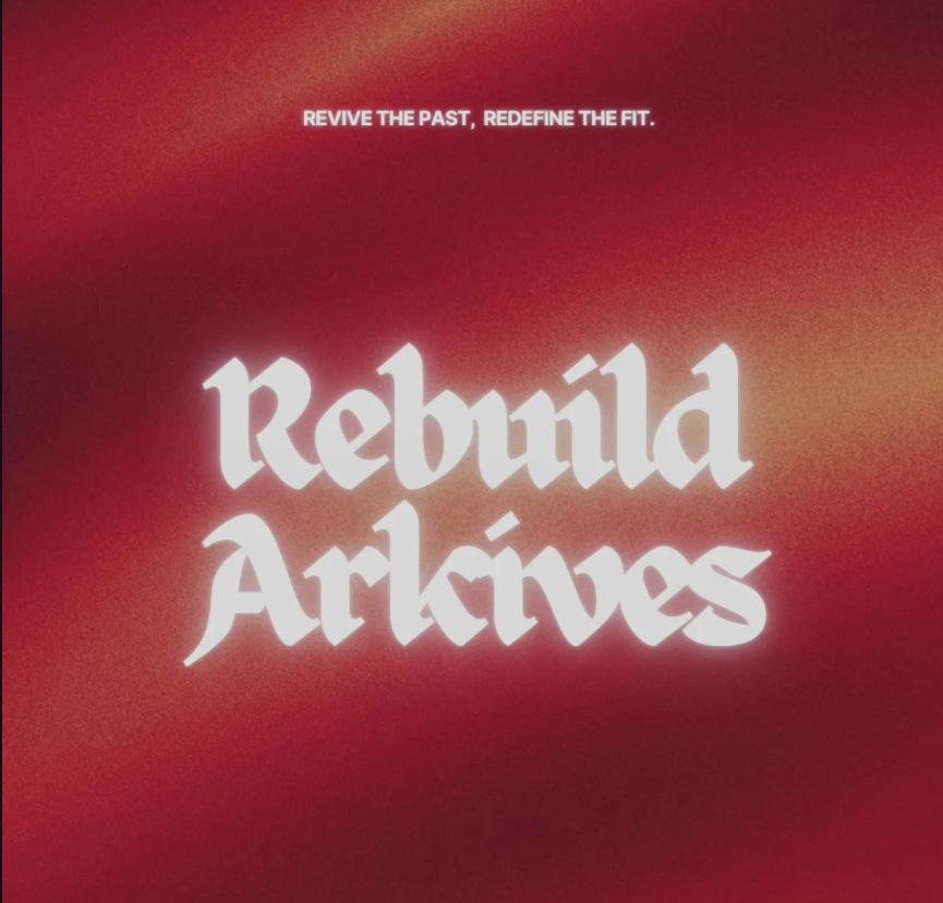 Rebuild Arkives brand poster in red and cream